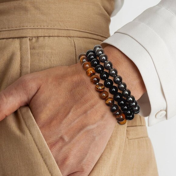 3PCS Tiger eye Healing Crystal Natural Stone Beaded Stretch Bracelet for Women - Picture 3 of 6